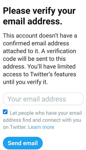 verify your email address, Twitter